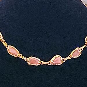 Vintage Modernist  signed necklace with 24k plating Rhodochrosite cabochons.